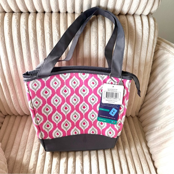 Fit & Fresh Pink Teardrop Ikat insulated Lunch Bag - Picture 2 of 16